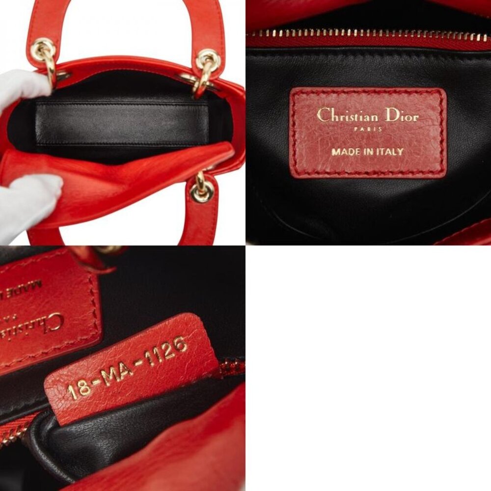 Dior Visual Lady Dior Mini 2-Way Shoulder Bag Red Leather - Picture 10 of 10